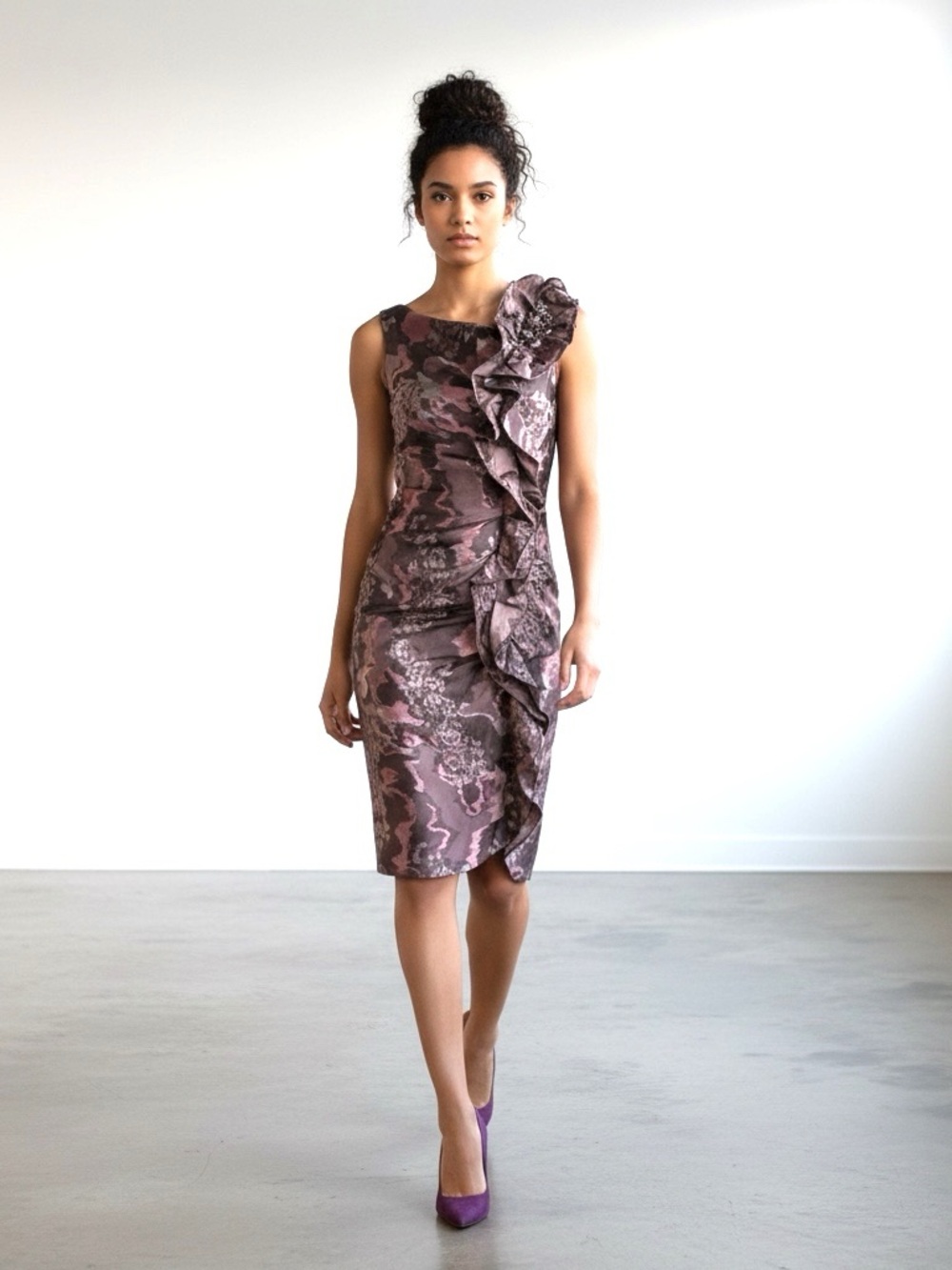 Ricky Freeman Teri Jon Elegant One-Shoulder Ruffle Cocktail Dress 4